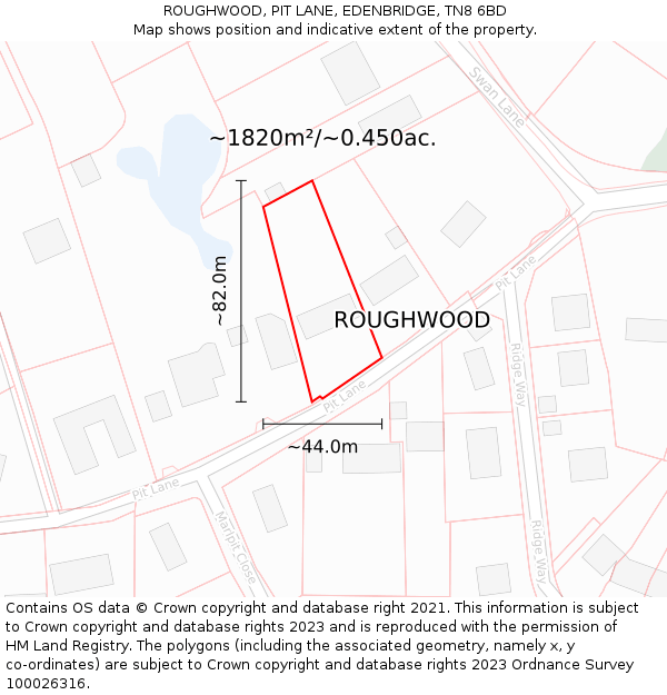 ROUGHWOOD, PIT LANE, EDENBRIDGE, TN8 6BD: Plot and title map