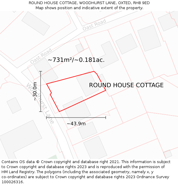 ROUND HOUSE COTTAGE, WOODHURST LANE, OXTED, RH8 9ED: Plot and title map