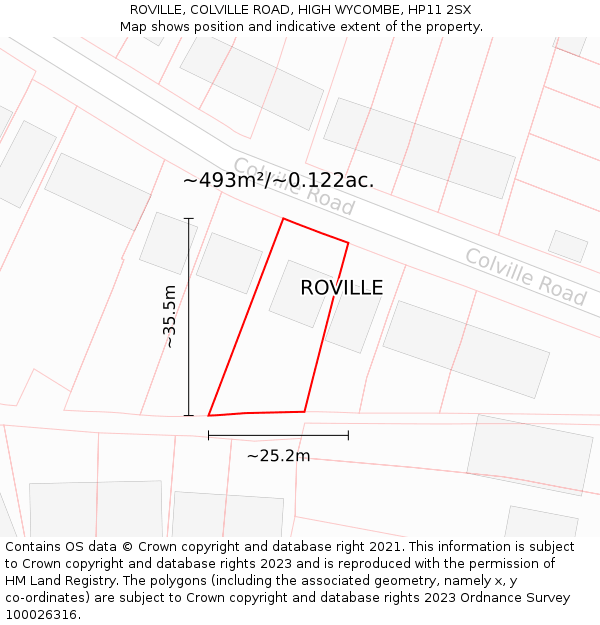 ROVILLE, COLVILLE ROAD, HIGH WYCOMBE, HP11 2SX: Plot and title map