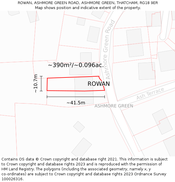 ROWAN, ASHMORE GREEN ROAD, ASHMORE GREEN, THATCHAM, RG18 9ER: Plot and title map