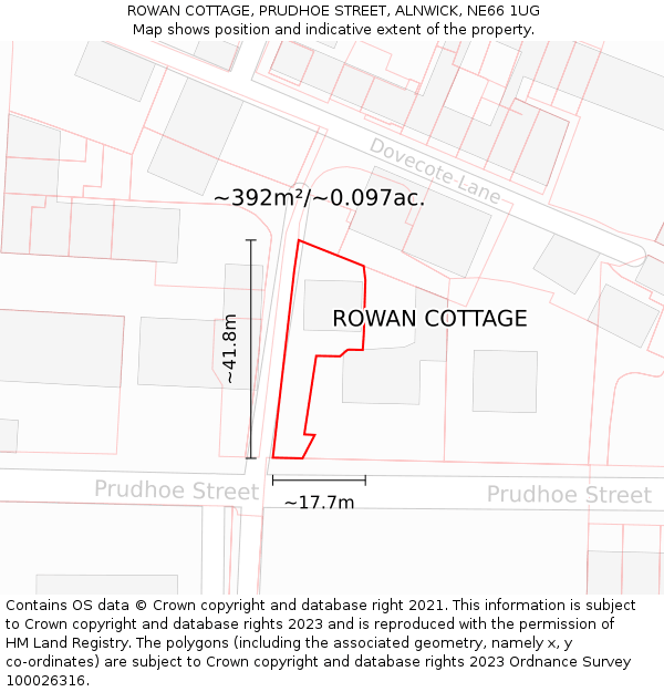 ROWAN COTTAGE, PRUDHOE STREET, ALNWICK, NE66 1UG: Plot and title map