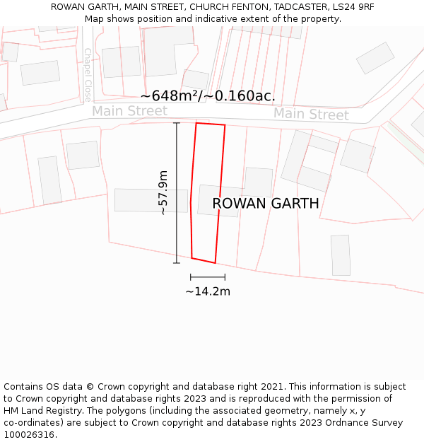 ROWAN GARTH, MAIN STREET, CHURCH FENTON, TADCASTER, LS24 9RF: Plot and title map