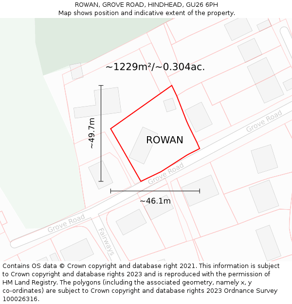 ROWAN, GROVE ROAD, HINDHEAD, GU26 6PH: Plot and title map