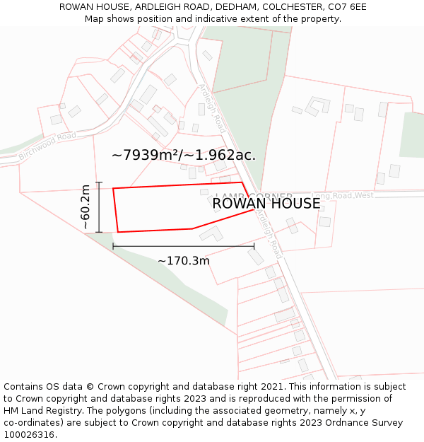 ROWAN HOUSE, ARDLEIGH ROAD, DEDHAM, COLCHESTER, CO7 6EE: Plot and title map
