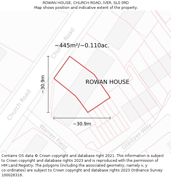 ROWAN HOUSE, CHURCH ROAD, IVER, SL0 0RD: Plot and title map