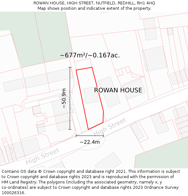 ROWAN HOUSE, HIGH STREET, NUTFIELD, REDHILL, RH1 4HQ: Plot and title map