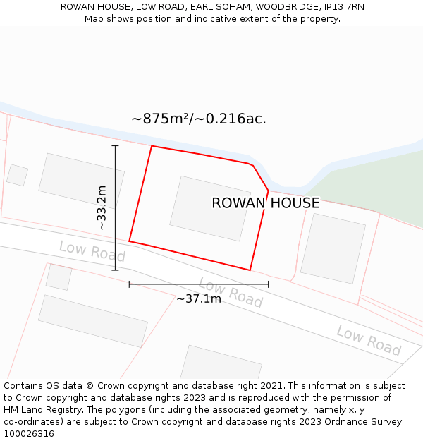 ROWAN HOUSE, LOW ROAD, EARL SOHAM, WOODBRIDGE, IP13 7RN: Plot and title map