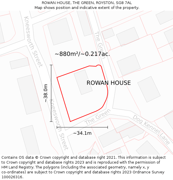 ROWAN HOUSE, THE GREEN, ROYSTON, SG8 7AL: Plot and title map