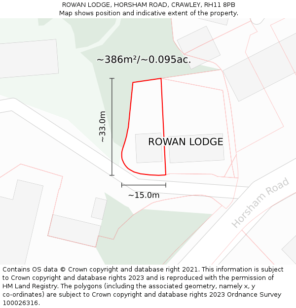 ROWAN LODGE, HORSHAM ROAD, CRAWLEY, RH11 8PB: Plot and title map