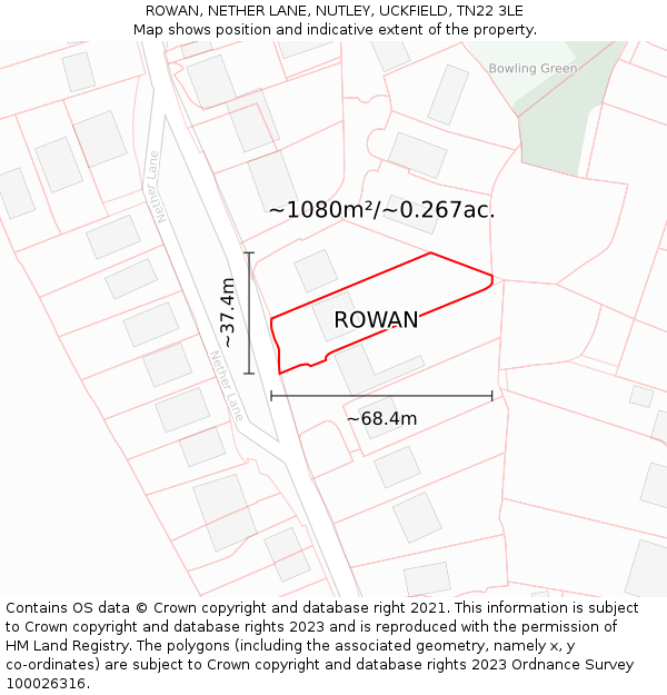 ROWAN, NETHER LANE, NUTLEY, UCKFIELD, TN22 3LE: Plot and title map