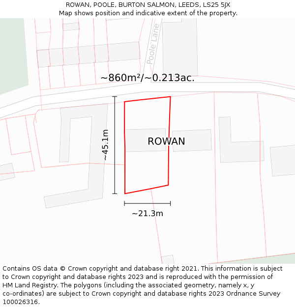 ROWAN, POOLE, BURTON SALMON, LEEDS, LS25 5JX: Plot and title map