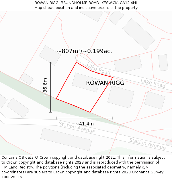 ROWAN RIGG, BRUNDHOLME ROAD, KESWICK, CA12 4NL: Plot and title map