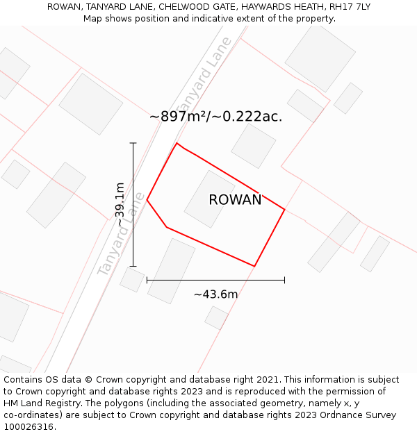 ROWAN, TANYARD LANE, CHELWOOD GATE, HAYWARDS HEATH, RH17 7LY: Plot and title map