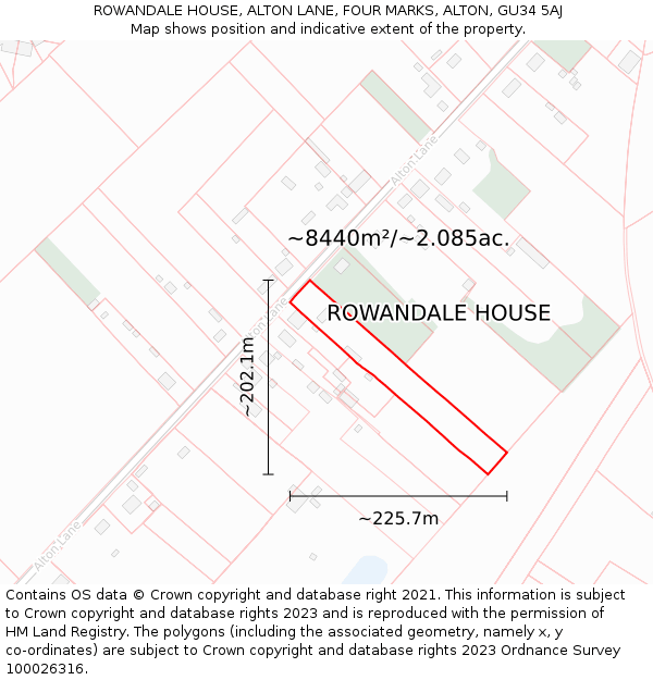 ROWANDALE HOUSE, ALTON LANE, FOUR MARKS, ALTON, GU34 5AJ: Plot and title map