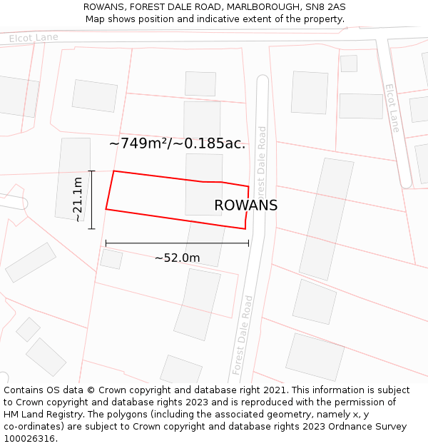 ROWANS, FOREST DALE ROAD, MARLBOROUGH, SN8 2AS: Plot and title map