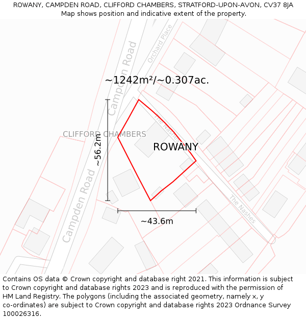 ROWANY, CAMPDEN ROAD, CLIFFORD CHAMBERS, STRATFORD-UPON-AVON, CV37 8JA: Plot and title map