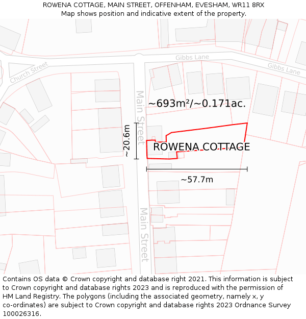 ROWENA COTTAGE, MAIN STREET, OFFENHAM, EVESHAM, WR11 8RX: Plot and title map