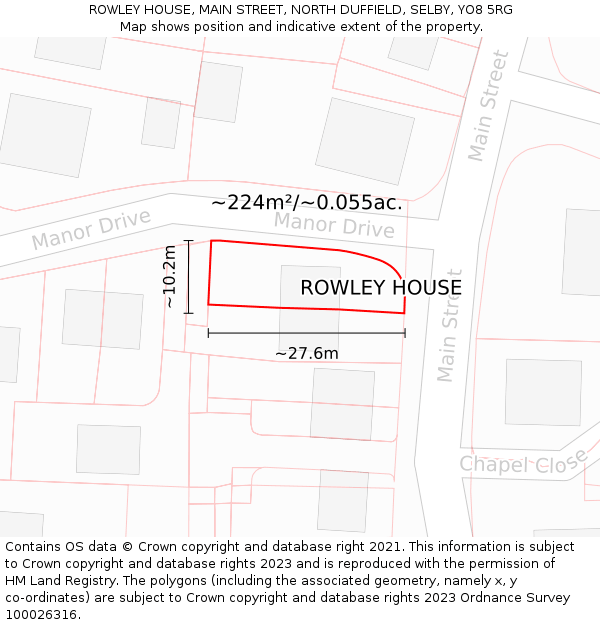 ROWLEY HOUSE, MAIN STREET, NORTH DUFFIELD, SELBY, YO8 5RG: Plot and title map