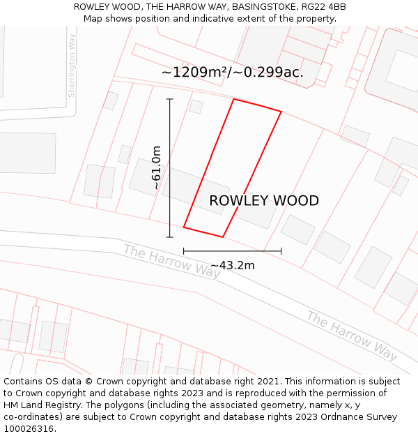 ROWLEY WOOD, THE HARROW WAY, BASINGSTOKE, RG22 4BB: Plot and title map