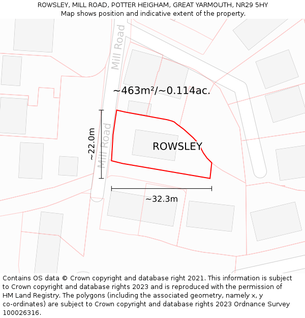 ROWSLEY, MILL ROAD, POTTER HEIGHAM, GREAT YARMOUTH, NR29 5HY: Plot and title map