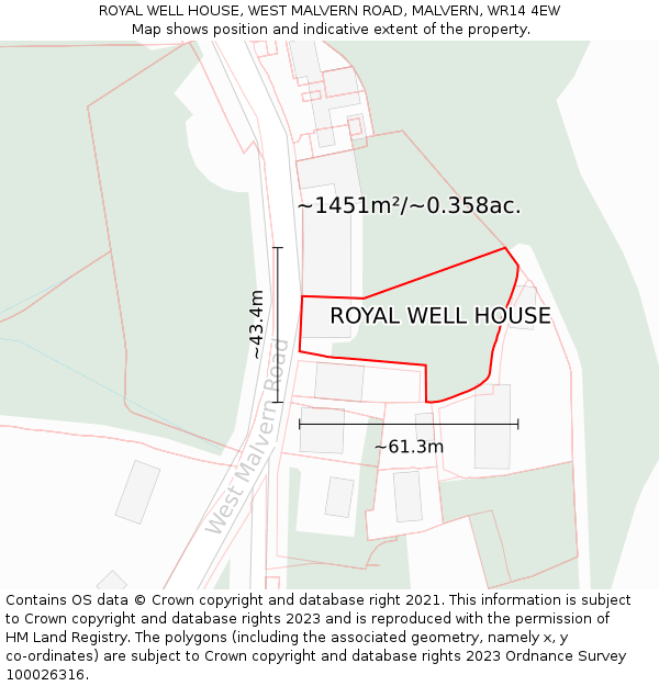 ROYAL WELL HOUSE, WEST MALVERN ROAD, MALVERN, WR14 4EW: Plot and title map