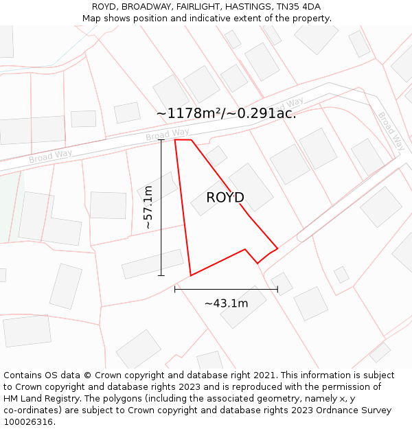 ROYD, BROADWAY, FAIRLIGHT, HASTINGS, TN35 4DA: Plot and title map