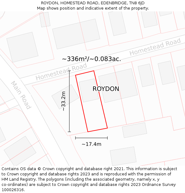 ROYDON, HOMESTEAD ROAD, EDENBRIDGE, TN8 6JD: Plot and title map