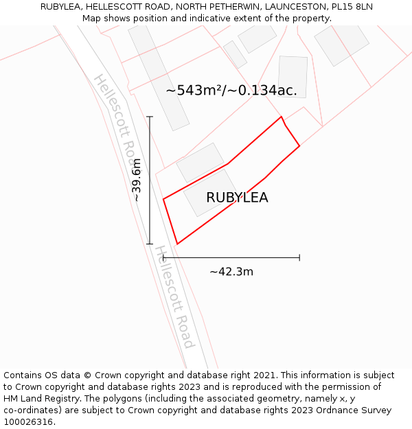 RUBYLEA, HELLESCOTT ROAD, NORTH PETHERWIN, LAUNCESTON, PL15 8LN: Plot and title map