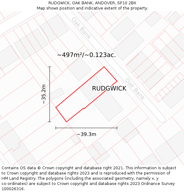 RUDGWICK, OAK BANK, ANDOVER, SP10 2BX: Plot and title map