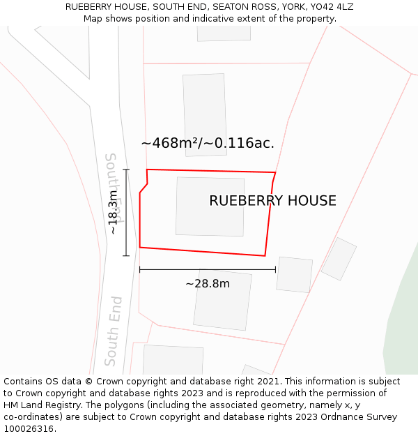 RUEBERRY HOUSE, SOUTH END, SEATON ROSS, YORK, YO42 4LZ: Plot and title map