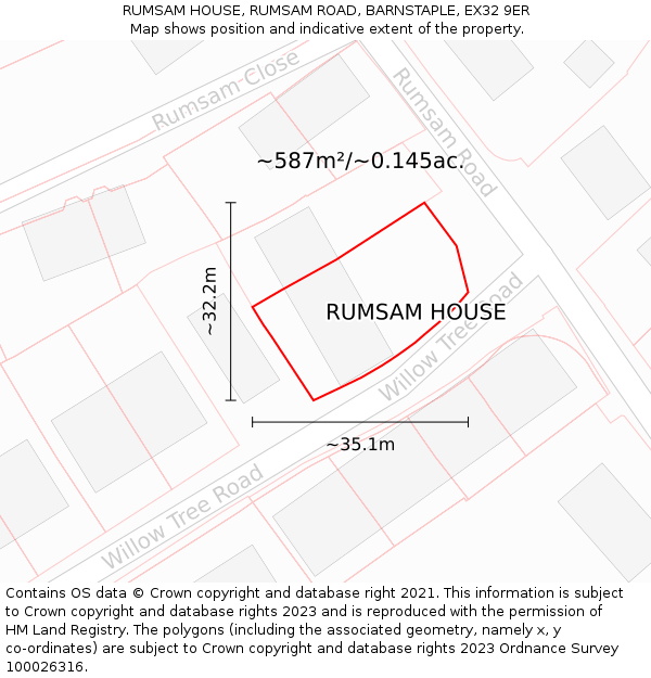 RUMSAM HOUSE, RUMSAM ROAD, BARNSTAPLE, EX32 9ER: Plot and title map
