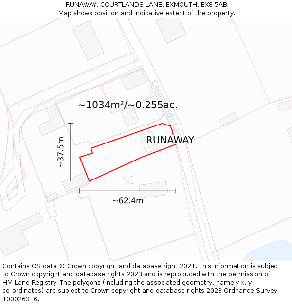 RUNAWAY, COURTLANDS LANE, EXMOUTH, EX8 5AB: Plot and title map