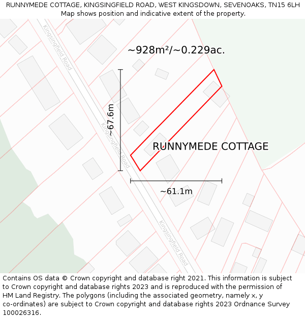 RUNNYMEDE COTTAGE, KINGSINGFIELD ROAD, WEST KINGSDOWN, SEVENOAKS, TN15 6LH: Plot and title map