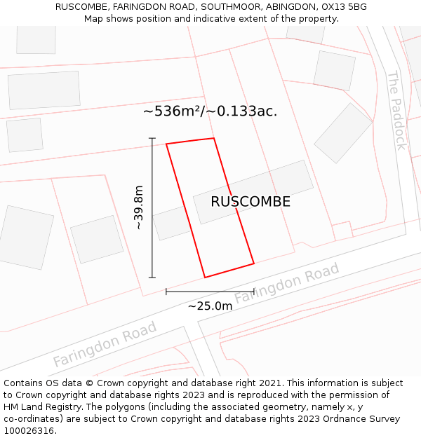 RUSCOMBE, FARINGDON ROAD, SOUTHMOOR, ABINGDON, OX13 5BG: Plot and title map