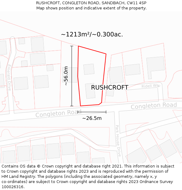 RUSHCROFT, CONGLETON ROAD, SANDBACH, CW11 4SP: Plot and title map