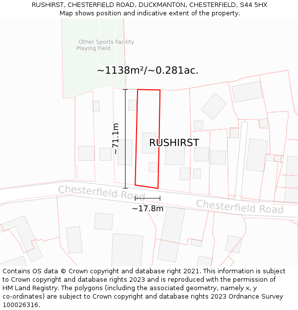 RUSHIRST, CHESTERFIELD ROAD, DUCKMANTON, CHESTERFIELD, S44 5HX: Plot and title map