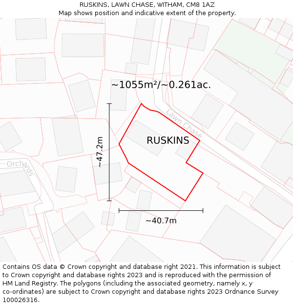 RUSKINS, LAWN CHASE, WITHAM, CM8 1AZ: Plot and title map