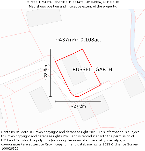 RUSSELL GARTH, EDENFIELD ESTATE, HORNSEA, HU18 1UE: Plot and title map