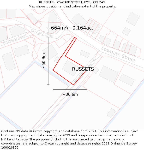 RUSSETS, LOWGATE STREET, EYE, IP23 7AS: Plot and title map
