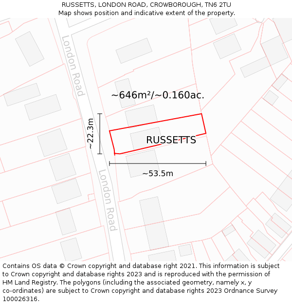 RUSSETTS, LONDON ROAD, CROWBOROUGH, TN6 2TU: Plot and title map