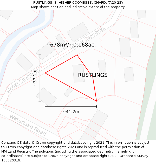 RUSTLINGS, 3, HIGHER COOMBSES, CHARD, TA20 2SY: Plot and title map