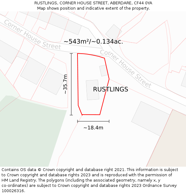 RUSTLINGS, CORNER HOUSE STREET, ABERDARE, CF44 0YA: Plot and title map