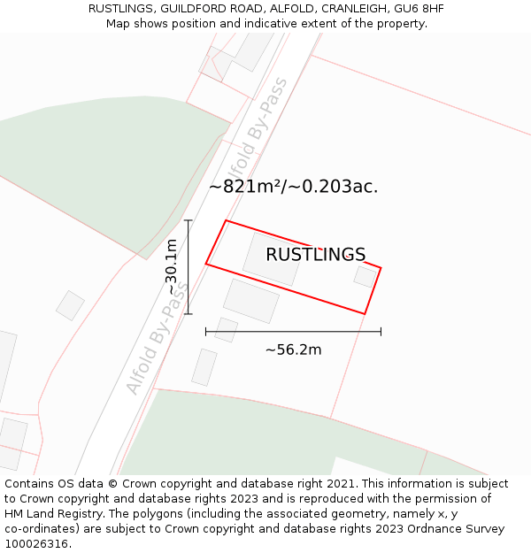 RUSTLINGS, GUILDFORD ROAD, ALFOLD, CRANLEIGH, GU6 8HF: Plot and title map