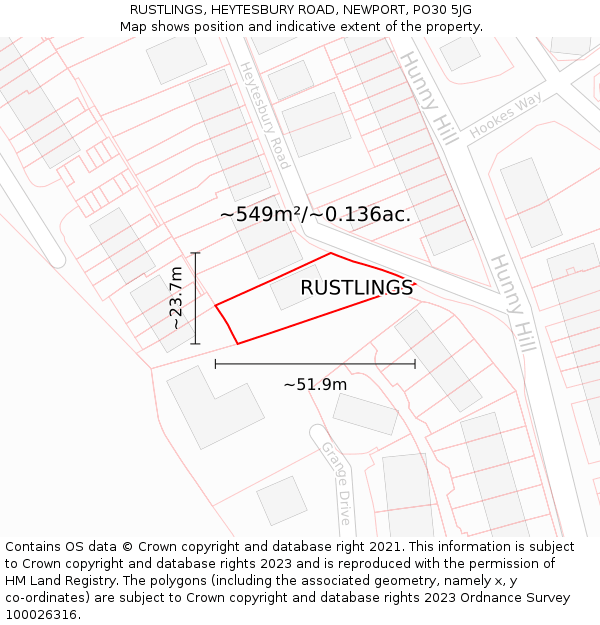 RUSTLINGS, HEYTESBURY ROAD, NEWPORT, PO30 5JG: Plot and title map