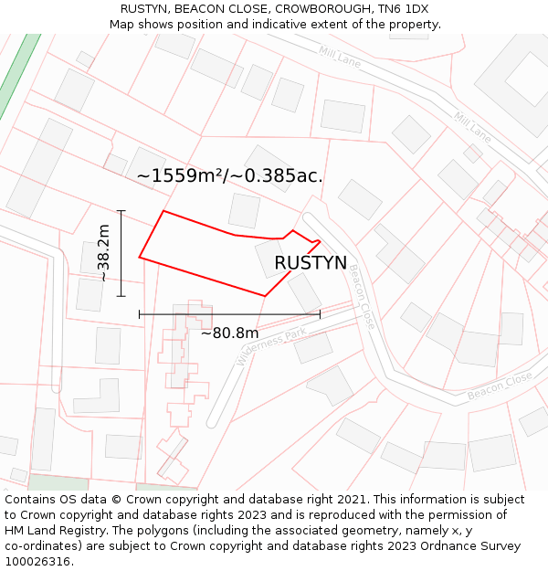 RUSTYN, BEACON CLOSE, CROWBOROUGH, TN6 1DX: Plot and title map