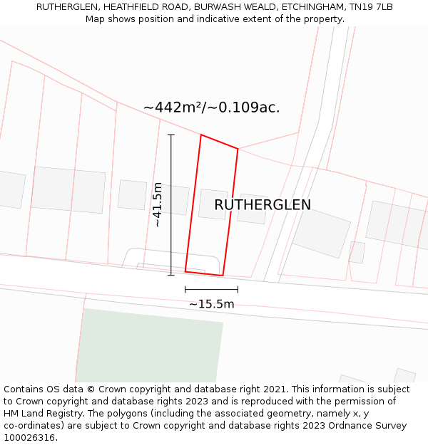 RUTHERGLEN, HEATHFIELD ROAD, BURWASH WEALD, ETCHINGHAM, TN19 7LB: Plot and title map