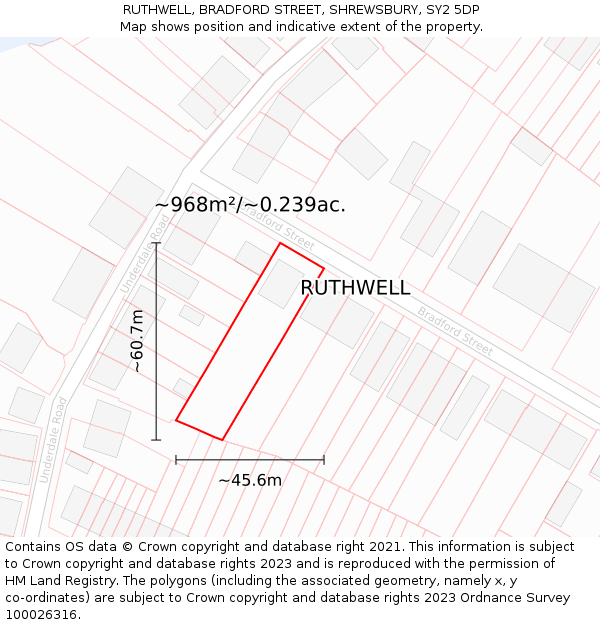 RUTHWELL, BRADFORD STREET, SHREWSBURY, SY2 5DP: Plot and title map