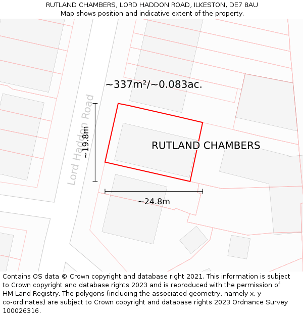 RUTLAND CHAMBERS, LORD HADDON ROAD, ILKESTON, DE7 8AU: Plot and title map