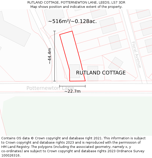 RUTLAND COTTAGE, POTTERNEWTON LANE, LEEDS, LS7 3DR: Plot and title map