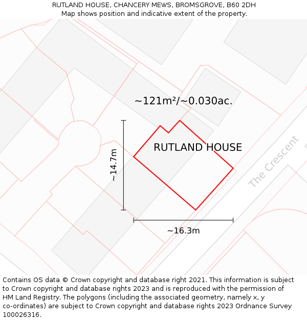 RUTLAND HOUSE, CHANCERY MEWS, BROMSGROVE, B60 2DH: Plot and title map